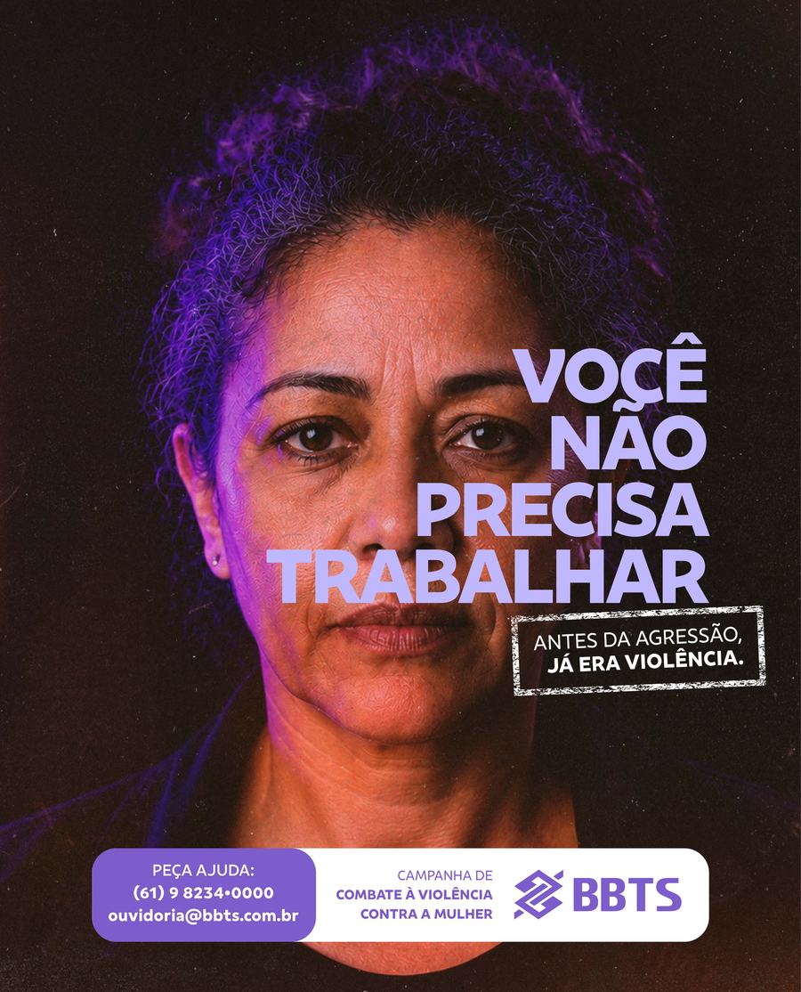 Mulher olhando para a câmera com a frase: Você não precisa trabalhar.